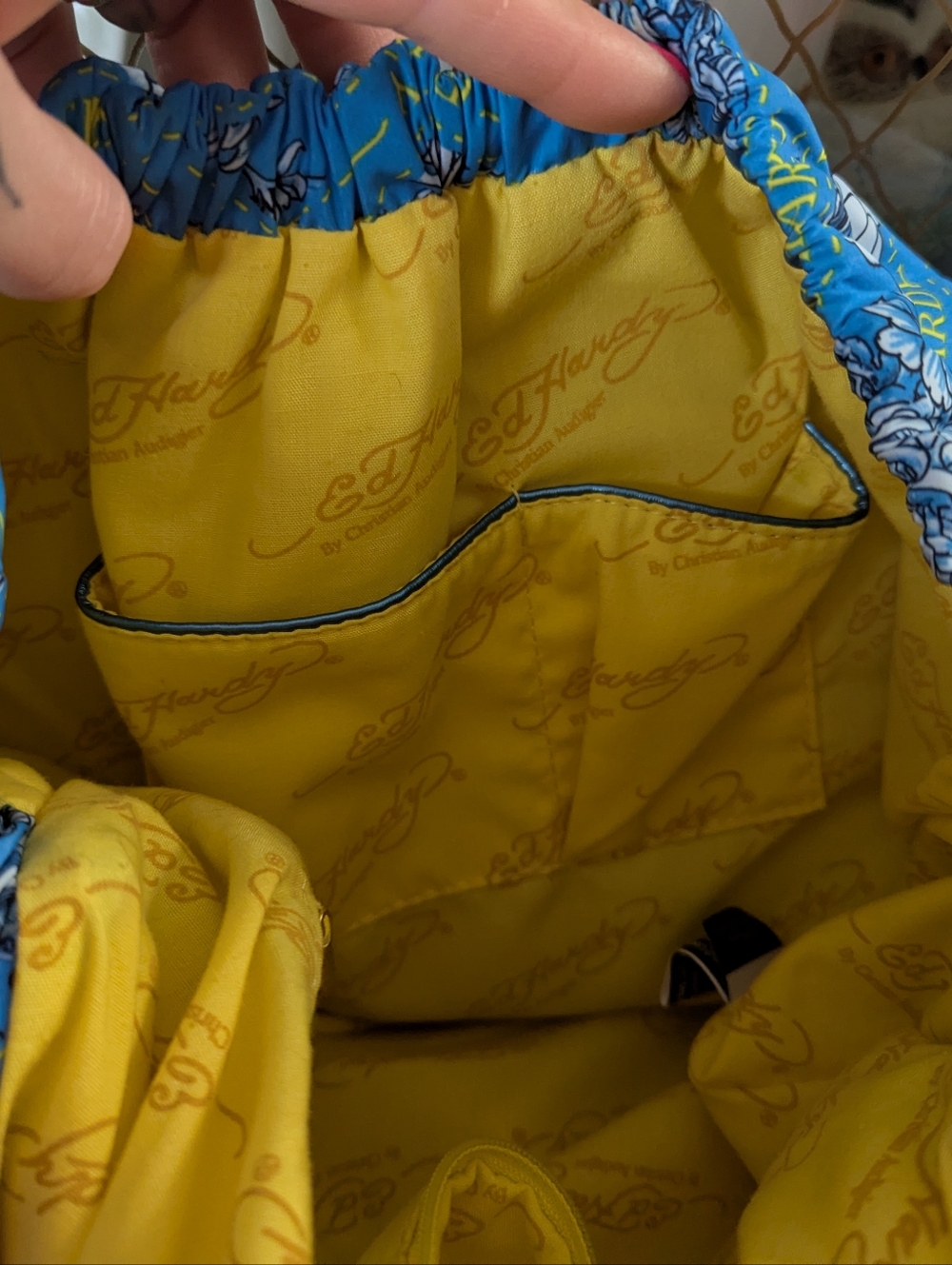 VTG Y2K Ed Hardy Bobbi Bondage Blue Yellow Floral Chain-Handle Shoulder Bag - Picture 4 of 13